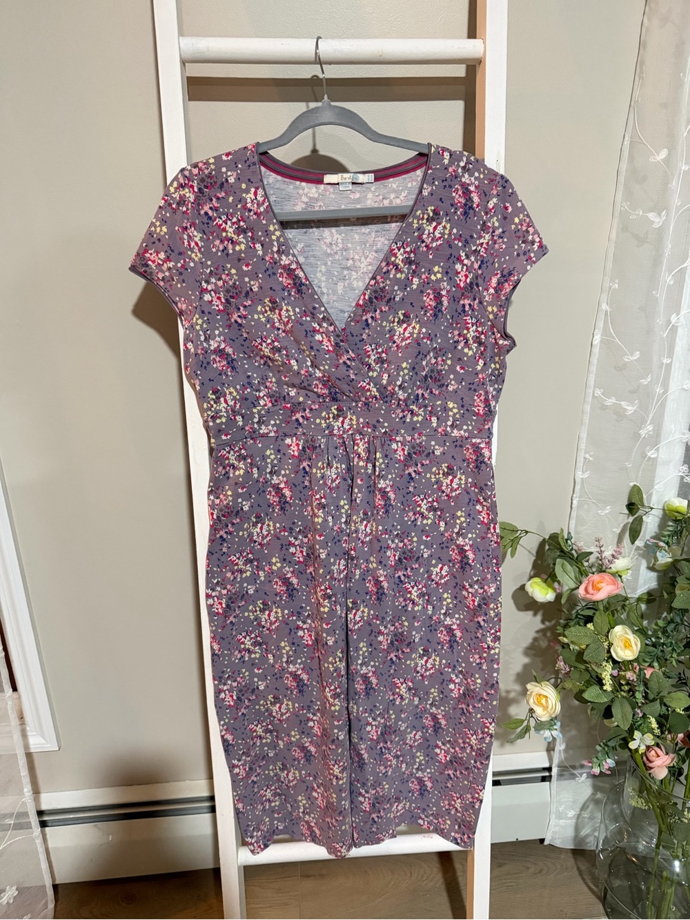 Boden Purple Floral Wrap Midi Dress